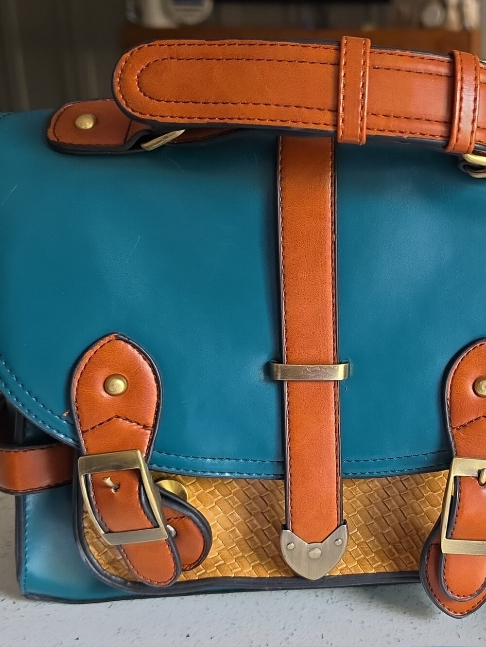 Teal and Tan Women’s Crossbody Bag